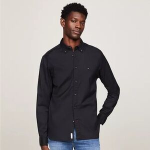 Tommy Hilfiger black poplin cotton button down shirt in medium regular flex new